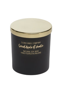 Christmas Spiced Apple & Vanilla Soy Wax Candle in Black Glass Jar with Gold Lid