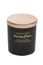 Load image into Gallery viewer, Dark Honey &amp; Tobacco Soy Wax Candle in Black Glass Jar with Rose Gold lid