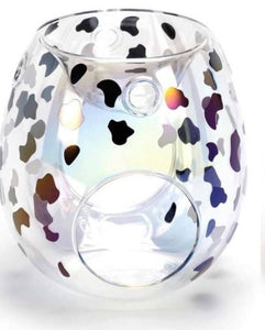 Glass wax warmer in clear cheetah print