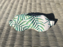 Load image into Gallery viewer, Lavender and flaxseed eyemask in grey with green leaf print