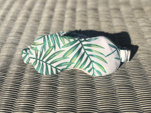 Lavender and flaxseed eyemask in grey with green leaf print