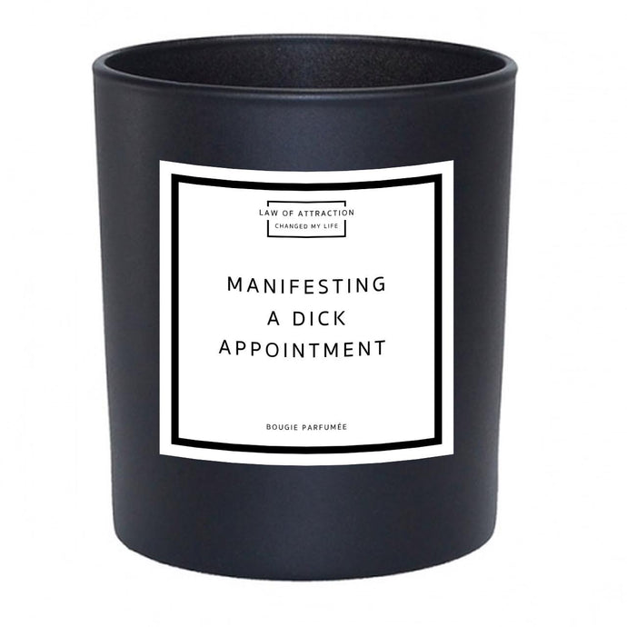 Manifesting a dick appointment manifestation soy wax candle in black glass jar 