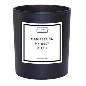 Manifesting my best bitch manifestation soy wax candle in black glass jar 