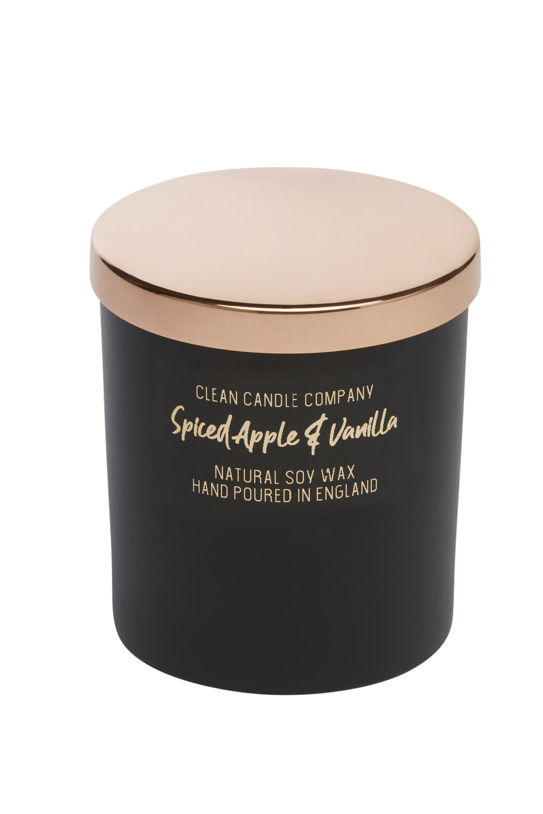 Spiced Apple & Vanilla Soy Wax Candle in Black Glass Jar with Rose Gold Lid