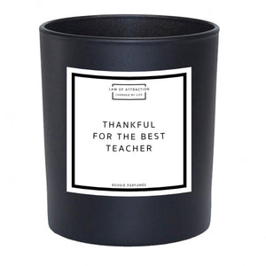thankful for the best teacher manifestation soy wax candle in black grass jar