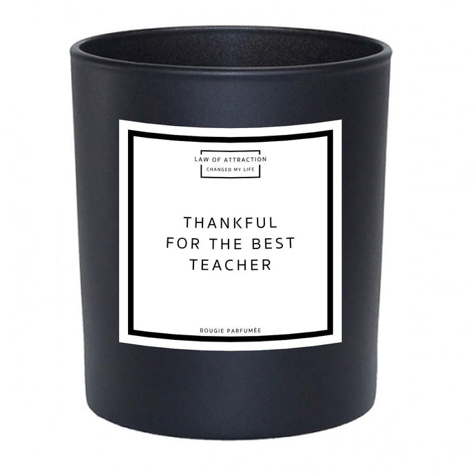 thankful for the best teacher manifestation soy wax candle in black grass jar