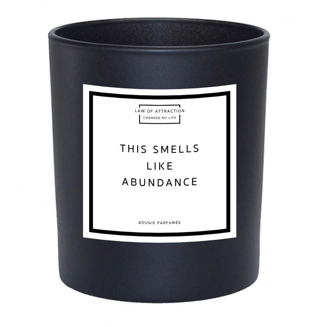 This Smells Like Abundance Manifestation Soy Wax Candle in black glass jar without lid