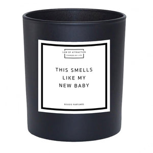 This Smells Like My Dream Baby Manifestation Soy Wax Candle in black glass jar without lid