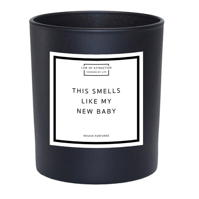 This Smells Like My Dream Baby Manifestation Soy Wax Candle in black glass jar without lid