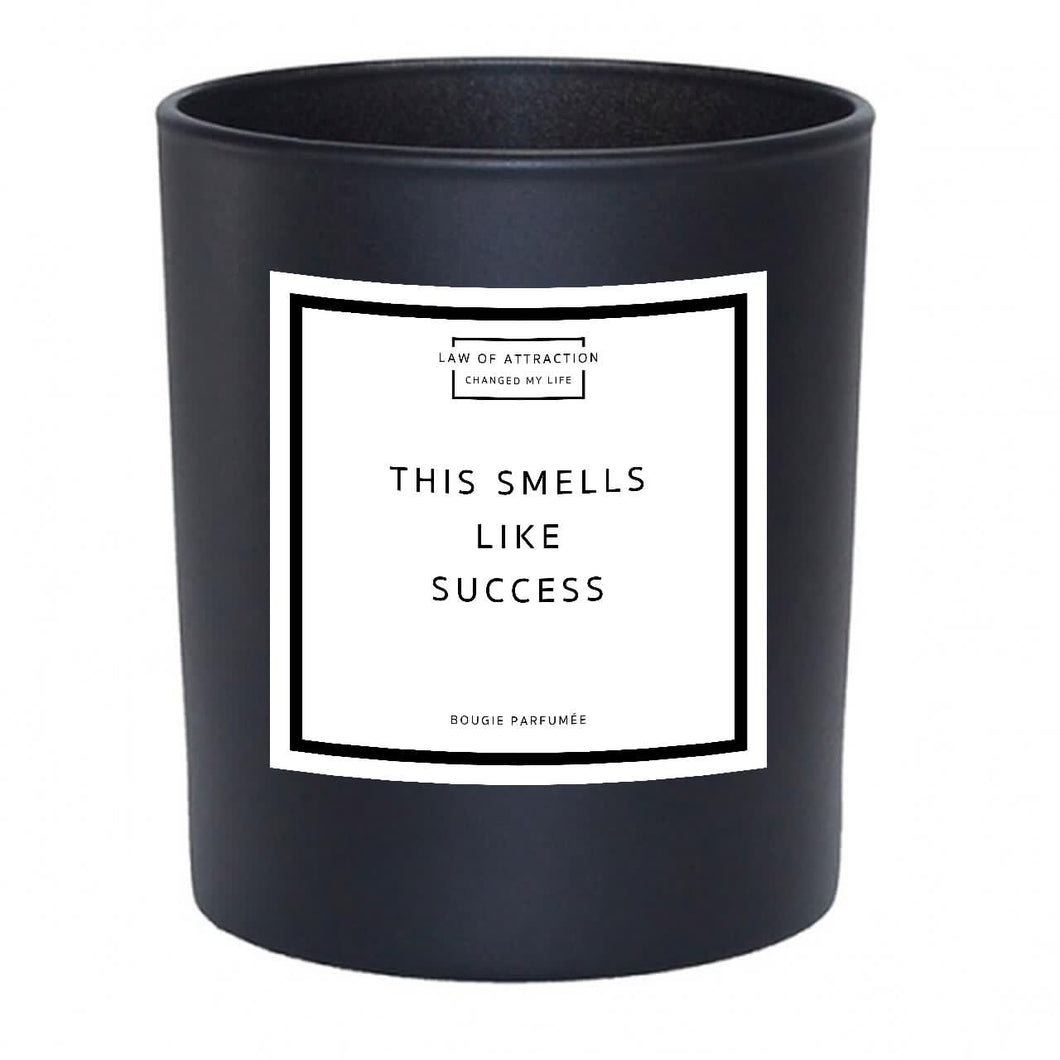 This Smells Like Success Manifestation Soy Wax Candle in black glass jar without lid